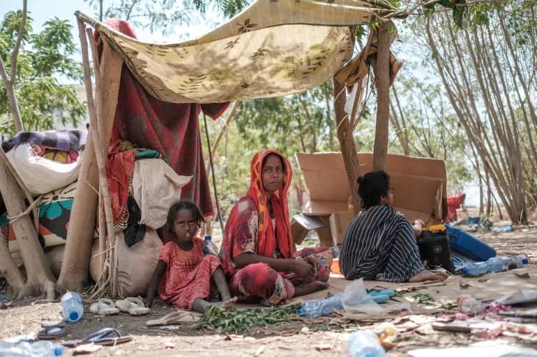 Tigrayans displaced by the conflict rest in a makeshift tent in the city of Semera, Ethiopia (AFP)