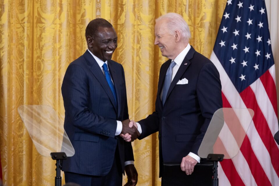 Kenyan President William Ruto and U.S. President Joe Biden shake hands during a joint press conference at the White House in Washington, U.S., May 23, 2024. REUTERS/Elizabeth Frantz/File Photo